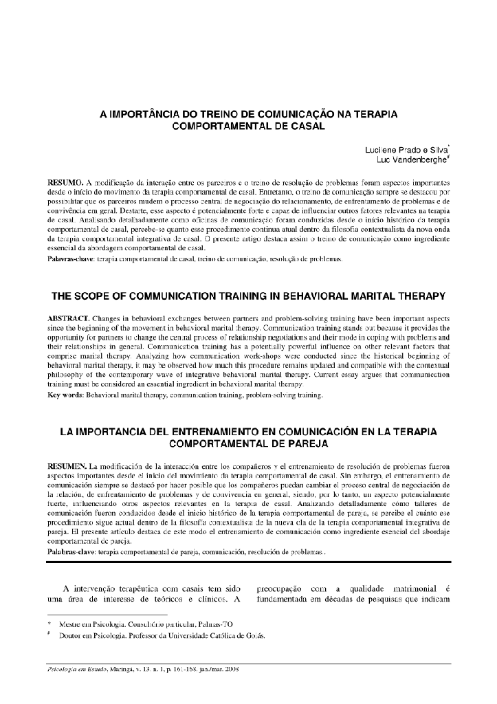 A importância do treino de comunicação na terapia comportamental de casal