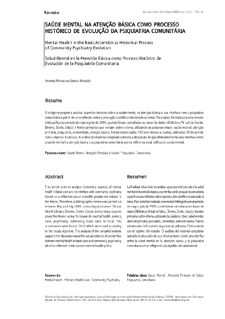 Saúde mental na atenção básica como processo histórico de evolução da psiquitria comunitária