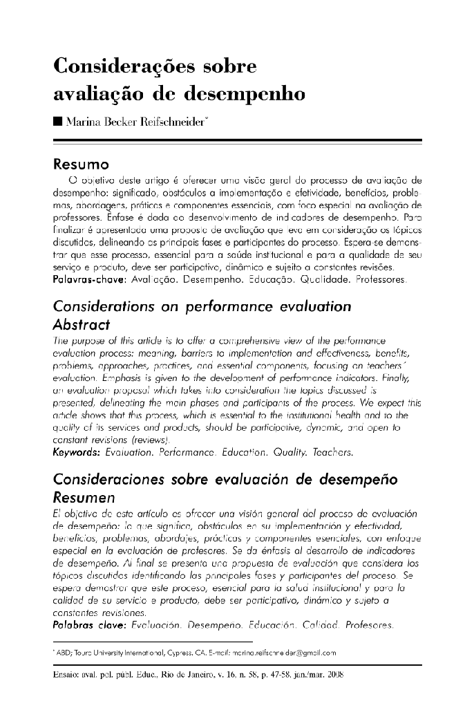 Considerações sobre avaliação de desempenho