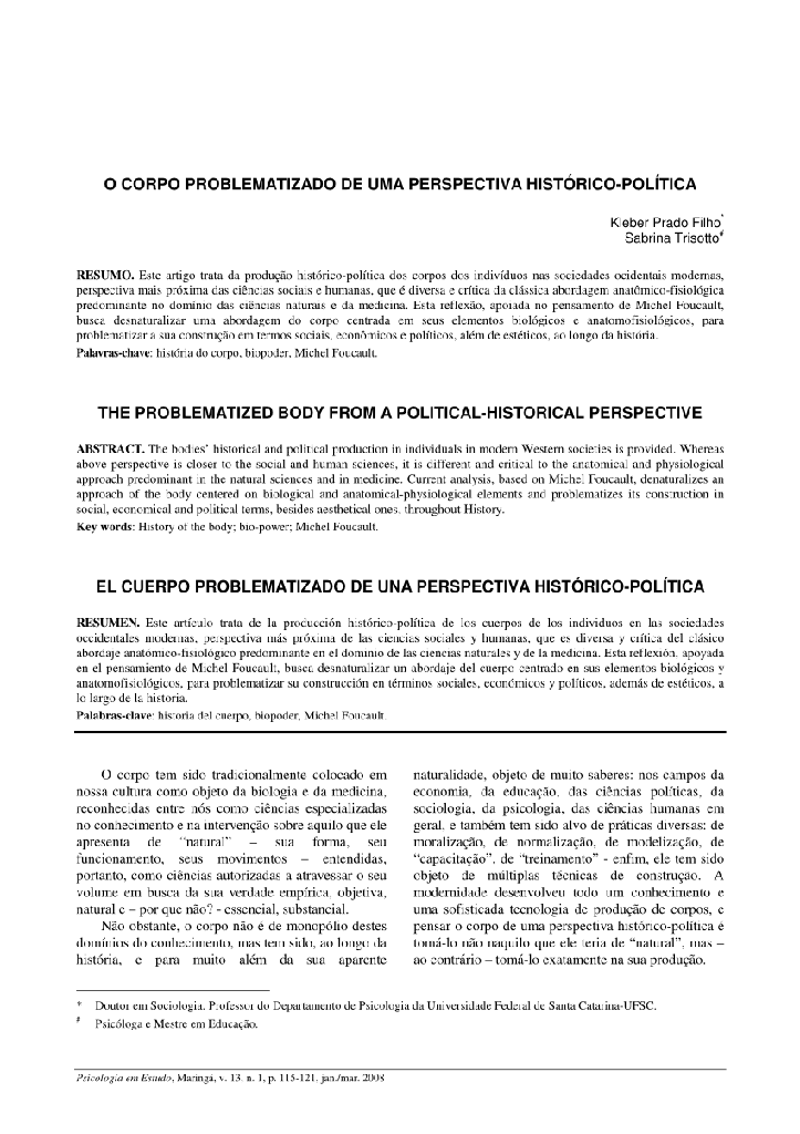 O corpo problematizado de uma perspectiva histórico-política