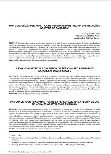 Uma concepção psicanalítica de personalidade: teoria das relações objetais de Fairbairn