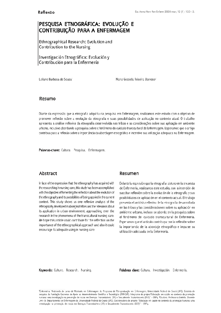 Pesquisa etnográfica: evolução e contribuição para a enfermagem