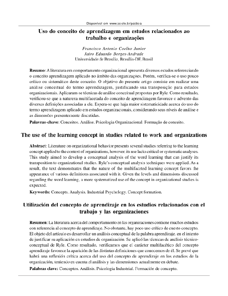 Uso do conceito de aprendizagem em estudos relacionados ao trabalho e organizações