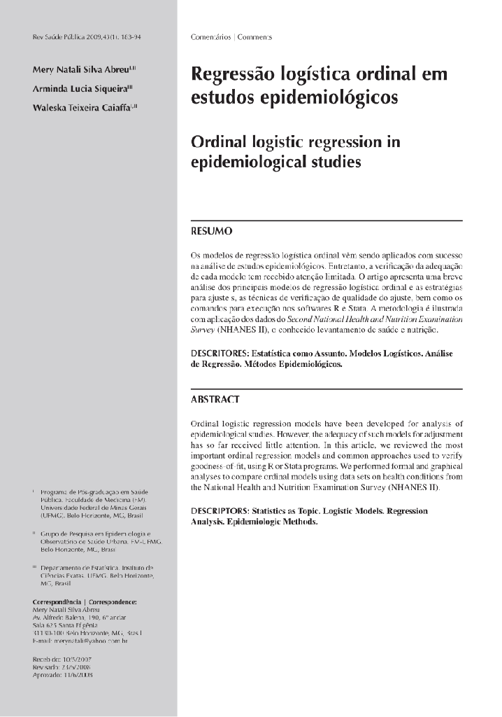 Regressão logística ordinal em estudos epidemiológicos