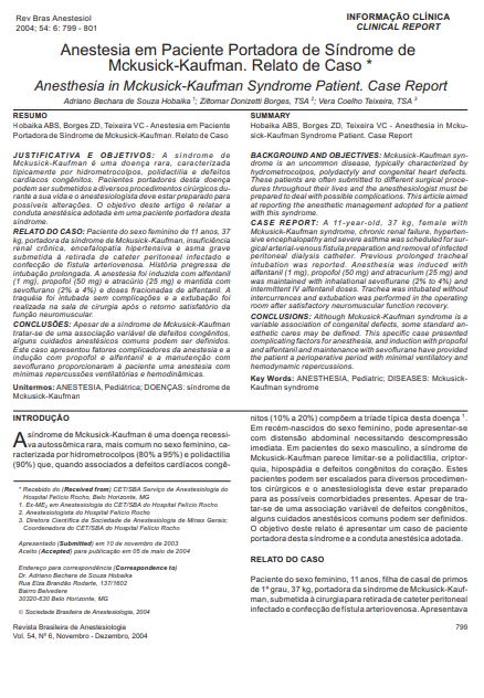 Anestesia em paciente portadora de síndrome de Mckusick-Kaufman: relato de caso