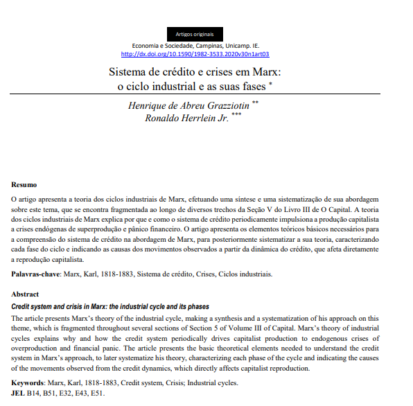 Sistema de crédito e crises em Marx: o ciclo industrial e as suas fases