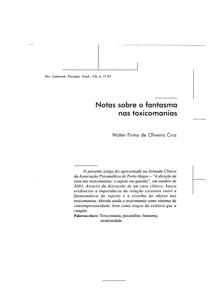 Notas sobre o fantasma nas toxicomanias