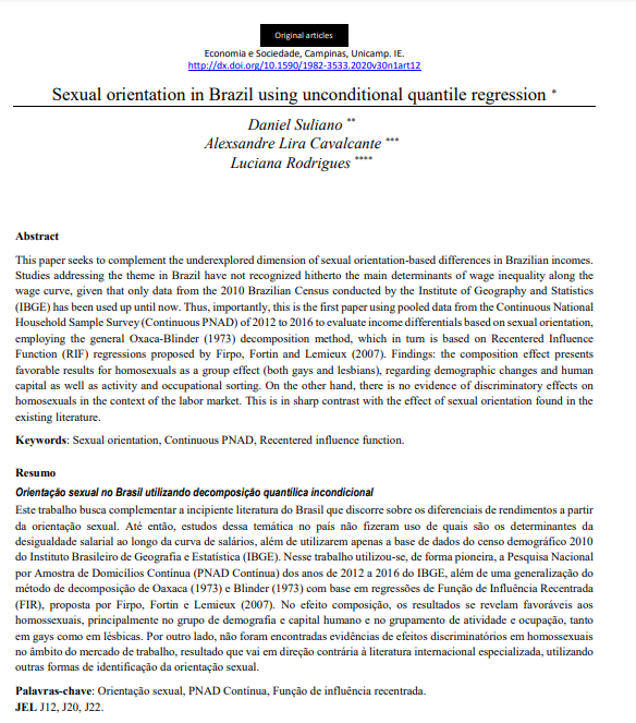Sexual orientation in Brazil using unconditional quantile regression
