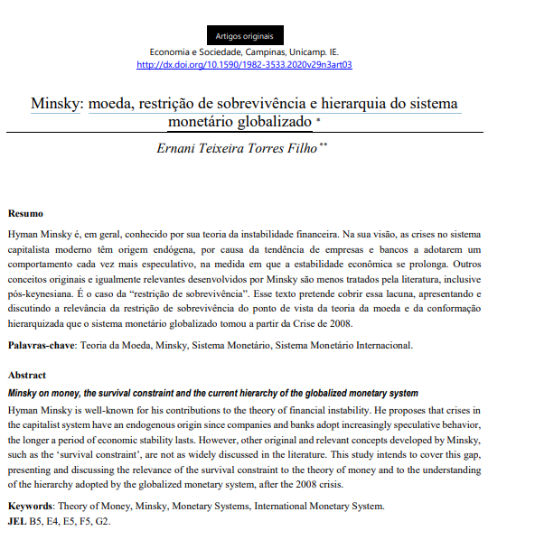 Minsky: moeda, restrição de sobrevivência e hierarquia do sistema monetário globalizado
