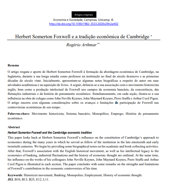 Herbert Somerton Foxwell e a tradição econômica de Cambridge