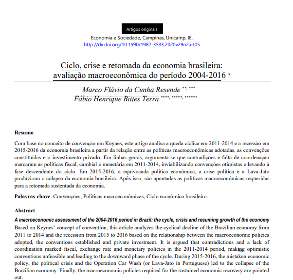 Ciclo, crise e retomada da economia brasileira: avaliação macroeconômica do período 2004-2016