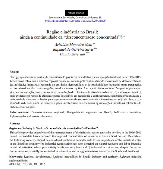 Região e indústria no Brasil: ainda a continuidade da “desconcentração concentrada”?
