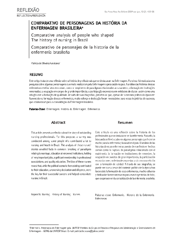 Comparativo de personagens da história da enfermagem brasileira