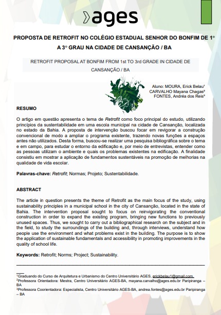 Proposta de retrofit no colégio estadual Senhor do Bonfim de 1° a 3° grau na cidade de Cansanção / BA