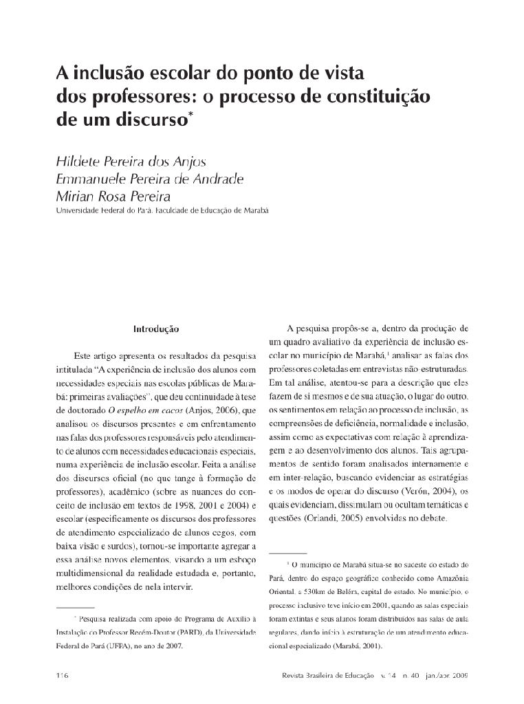 A inclusão escolar do ponto de vista dos professores: o processo de constituição de um discurso