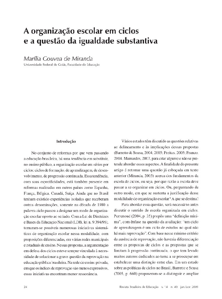 A organização escolar em ciclos e a questão da igualdade substantiva