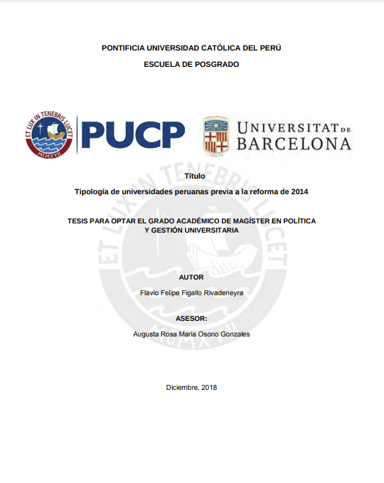 Tipología de universidades peruanas previa a la reforma de 2014