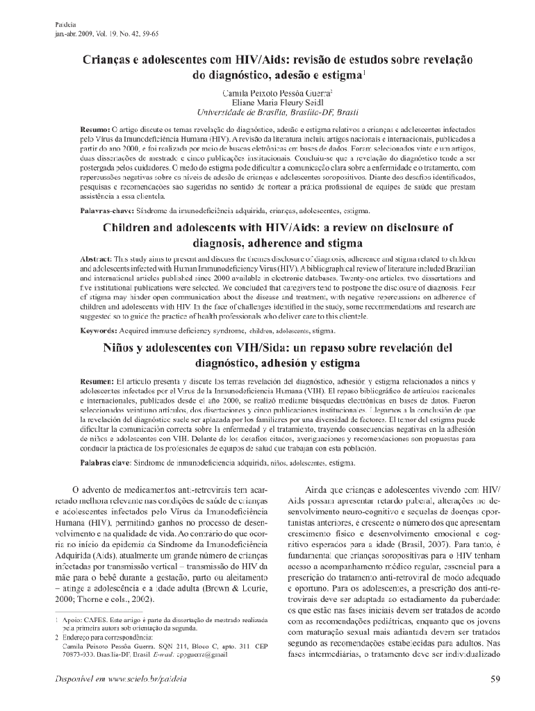 Crianças e adolescentes com HIV/Aids: revisão de estudos sobre revelação do diagnóstico, adesão e estigma