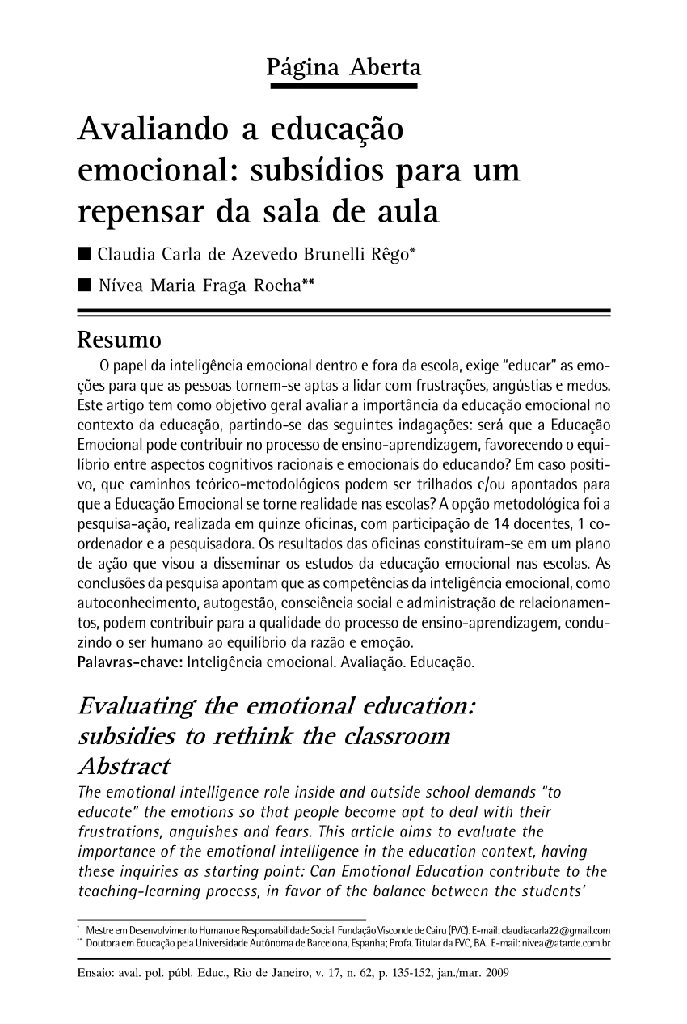 Avaliando a educação emocional: subsídios para um repensar da sala de aula