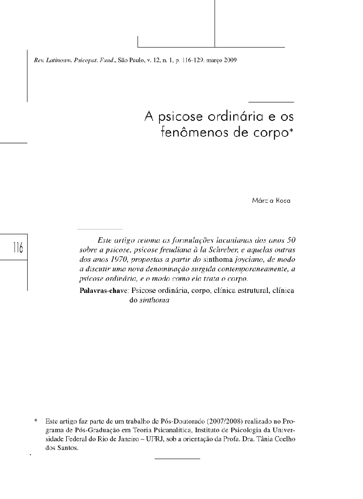 A psicose ordinária e os fenômenos de corpo