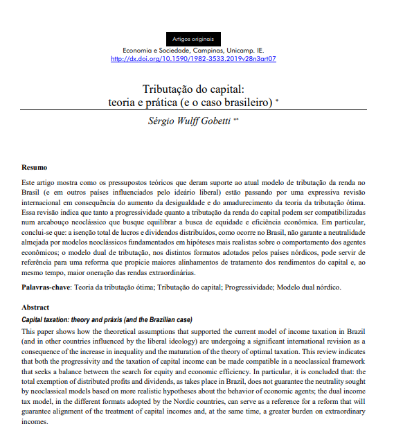 Tributação do capital: teoria e prática (e o caso brasileiro)