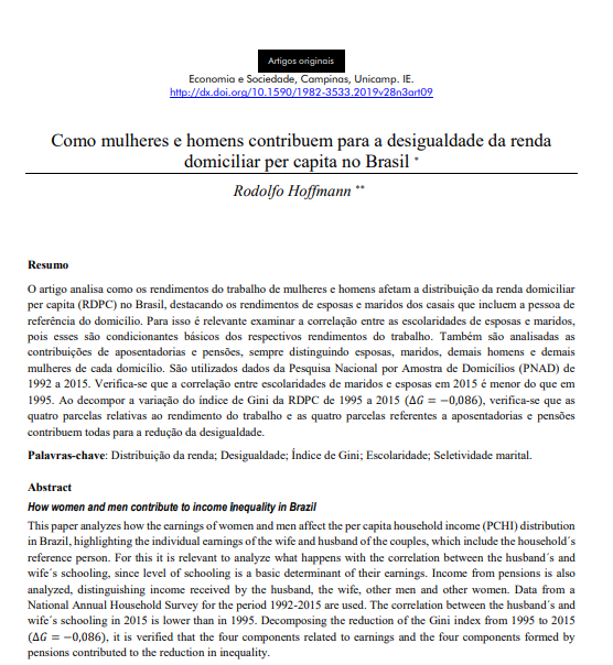 Como mulheres e homens contribuem para a desigualdade da renda domiciliar per capita no Brasil