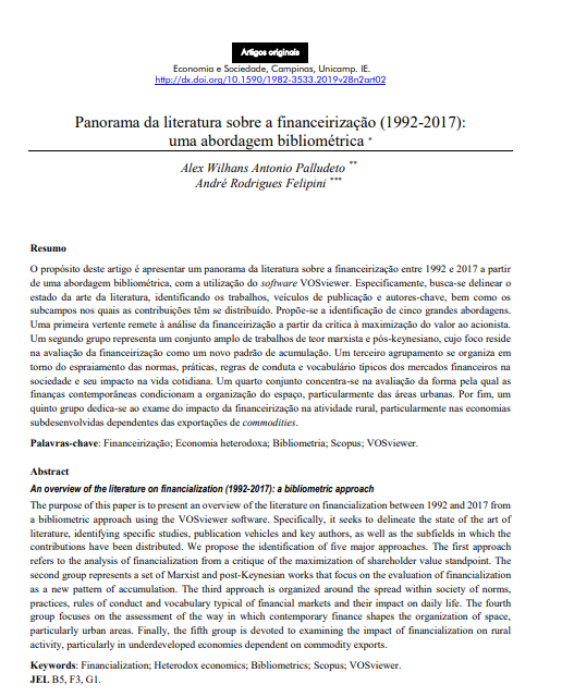 Panorama da literatura sobre a financeirização (1992-2017): uma abordagem bibliométrica