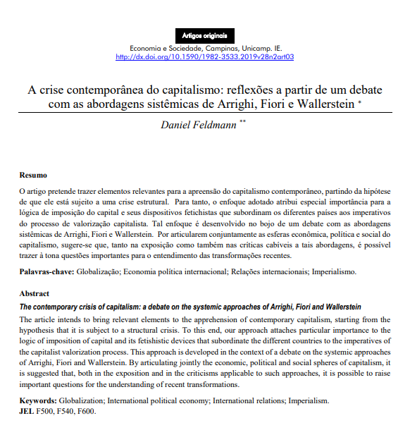 A crise contemporânea do capitalismo: reflexões a partir de um debate com as abordagens sistêmicas de Arrighi, Fiori e Wallerstein