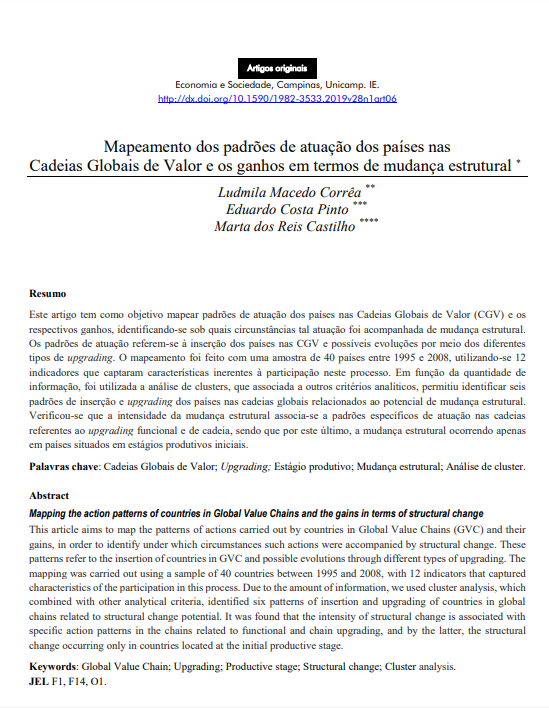 Mapeamento dos padrões de atuação dos países nas Cadeias Globais de Valor e os ganhos em termos de mudança estrutural