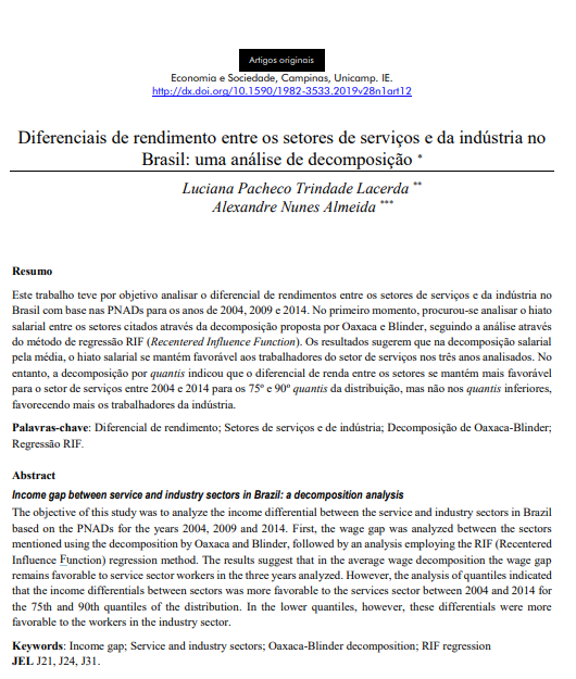 Diferenciais de rendimento entre os setores de serviços e da indústria no Brasil: uma análise de decomposição