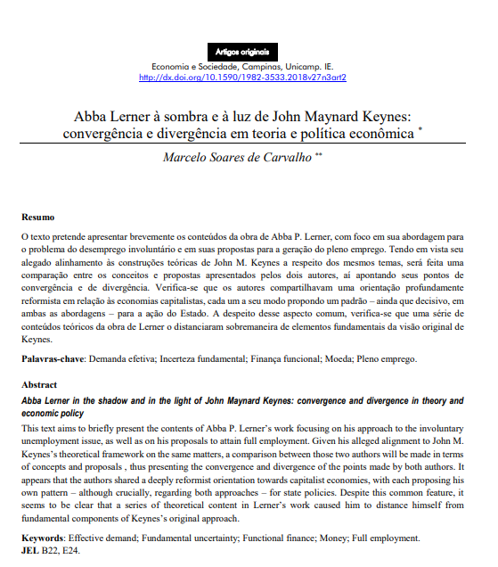 Abba Lerner à sombra e à luz de John Maynard Keynes: convergência e divergência em teoria e política econômica