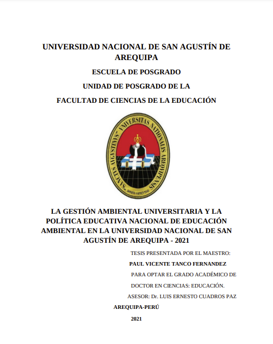 La gestión ambiental universitaria y la política educativa nacional de educación ambiental en la UNSA - 2021