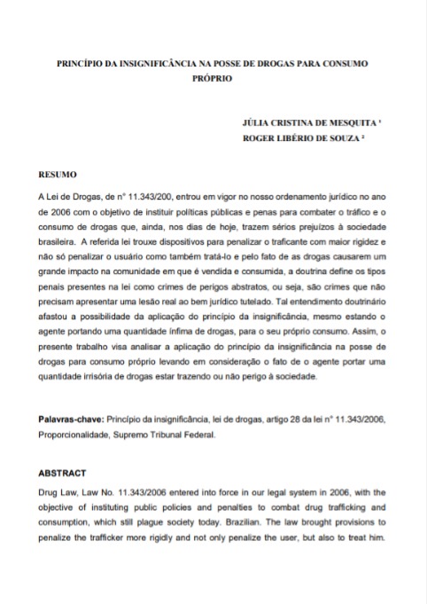 Principio da Insignificância na Posse de Drogas Para Consumo Próprio