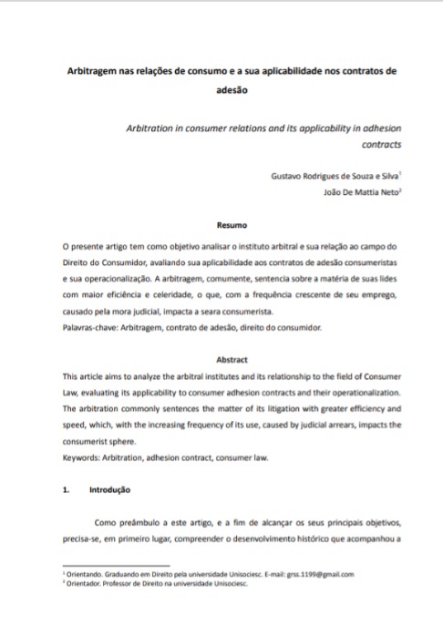 Arbitragem nas relações de consumo e a sua aplicabilidade nos contratos de adesão