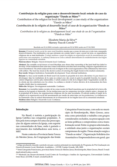 Contribuição da religião para com o desenvolvimento local: estudo de caso da organização &quot;Dando as Mãos&quot;