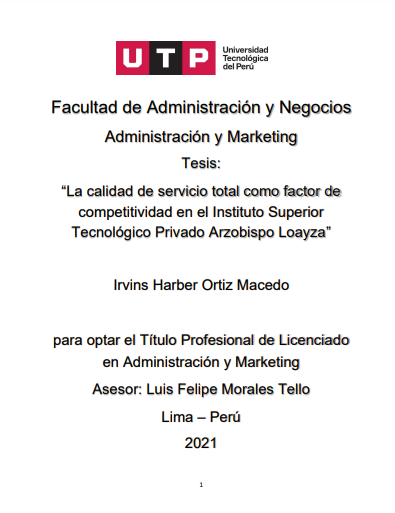 La calidad de servicio total como factor de competitividad en el Instituto Superior Tecnológico Privado Arzobispo Loayza