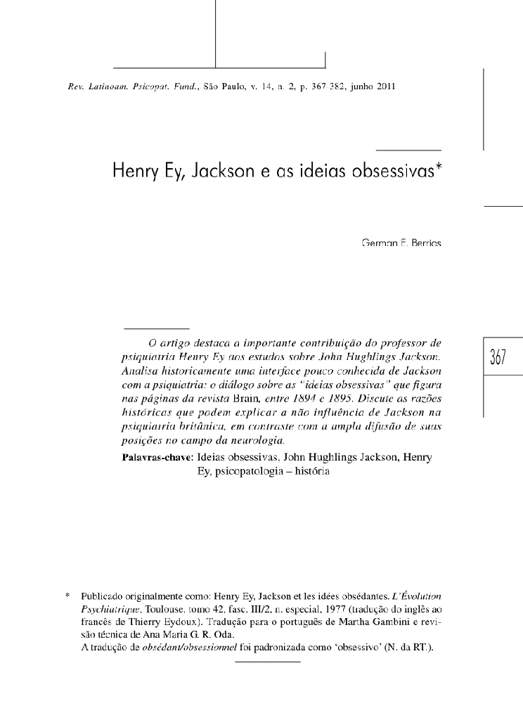 Henry Ey, Jackson e as ideias obsessivas