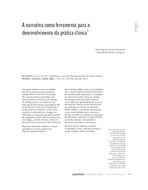 A narrativa como ferramenta para o desenvolvimento da prática clínica