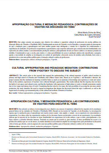 Apropriação cultural e mediação pedagógica: contribuições de Vigotski na discussão do tema