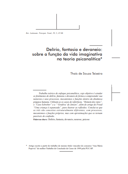Delírio, fantasia e devaneio: sobre a função da vida imaginativa na teoria psicanalítica