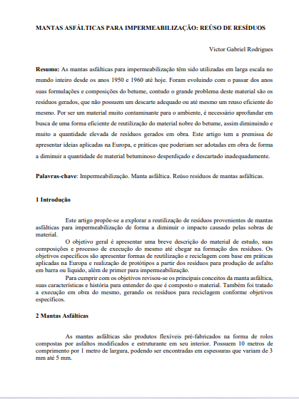 Mantas asfálticas para impermeabilização: reúso de resíduos