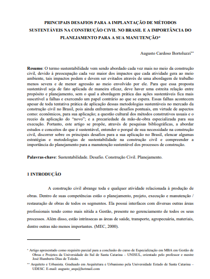 Principais desafios para a implantação de métodos sustentáveis na construção civil no Brasil e a importância do planejamento para a sua manutenção