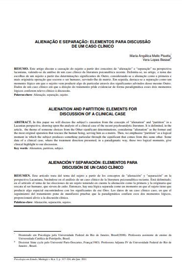 Alienação e separação: elementos para discussão de um caso clínico