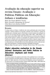 Avaliação da educação superior na revista Ensaio: Avaliação e Políticas Públicas em Educação: ênfases e tendências