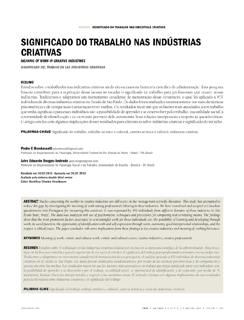 Significado do trabalho nas indústrias criativas