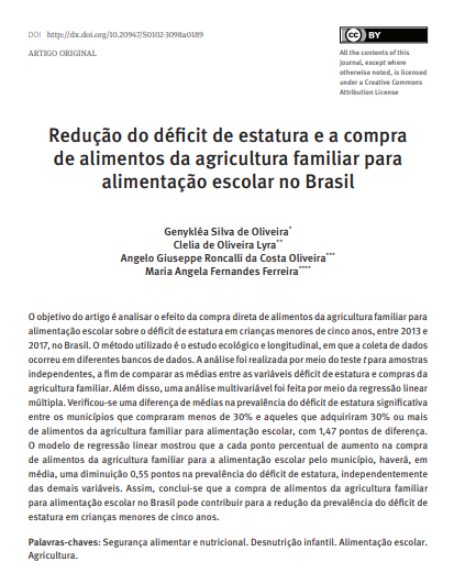 Redução do déficit de estatura e a compra de alimentos da agricultura familiar para alimentação escolar no Brasil