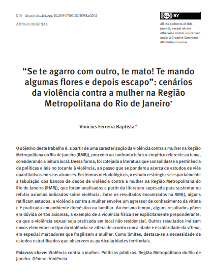 “Se te agarro com outro, te mato! Te mando algumas flores e depois escapo”: cenários da violência contra a mulher na Região Metropolitana do Rio de Janeiro