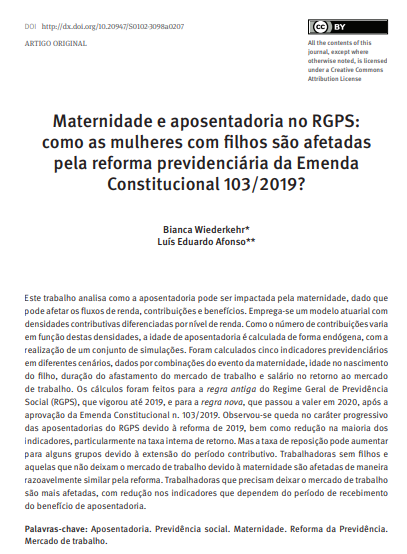 Maternidade e aposentadoria no RGPS: como as mulheres com filhos são afetadas pela reforma previdenciária da Emenda Constitucional 103/2019?