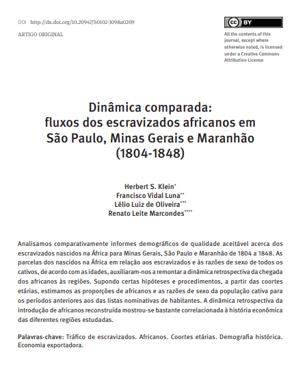 Dinâmica comparada: fluxos dos escravizados africanos em São Paulo, Minas Gerais e Maranhão (1804-1848)