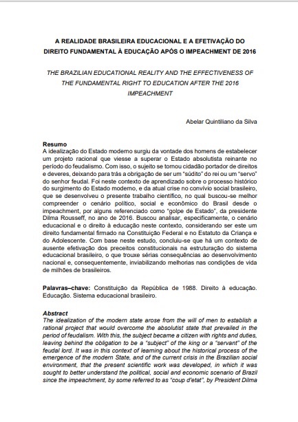 A realidade brasileira educacional e a efetivação do direito fundamental à educação após o impeachment de 2016